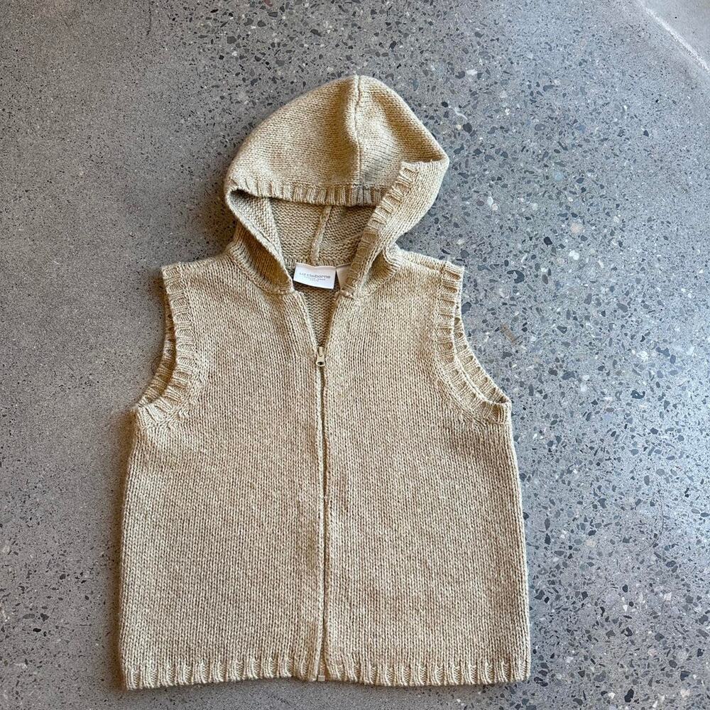 Liz Claiborne Women’s P Vest Beige Knit Hooded Sweater Vest Cotton Blend